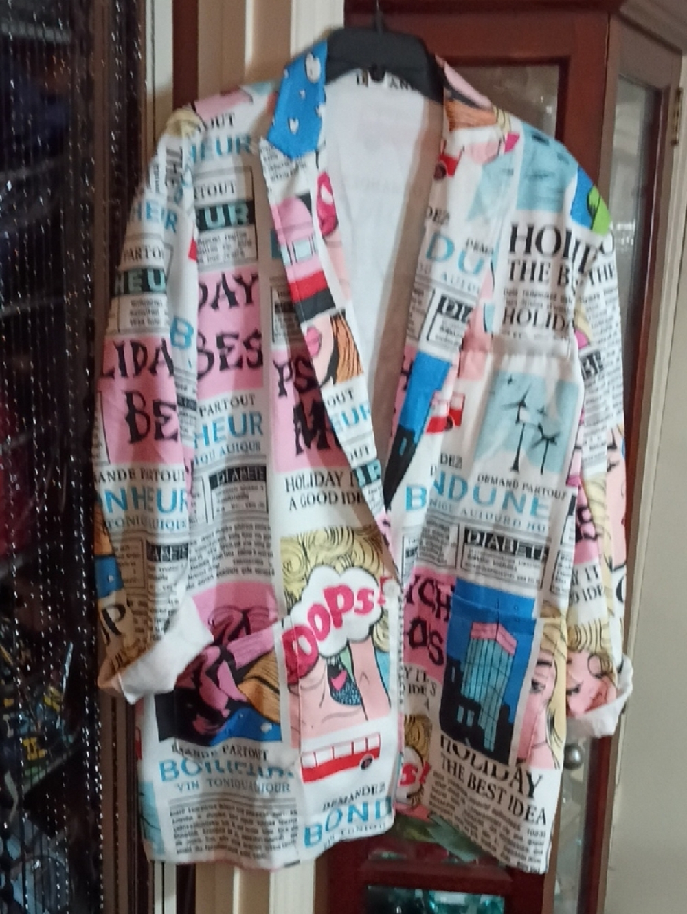Graphic Newspaper Print Blazer - Multi Color